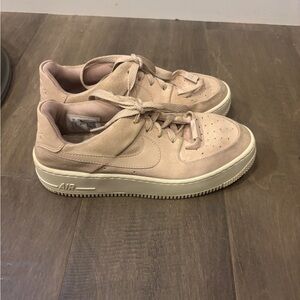 Nike Air Force Ones Low-Top Sneakers in Blush Pink and Cream